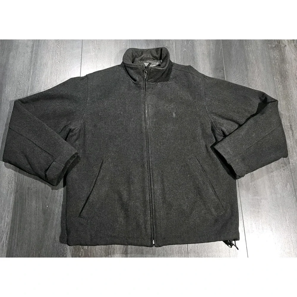 Vintage Polo Ralph Lauren Wool Bomber Jacket Men L Gray Pony Quilt Lined Y2K 90s